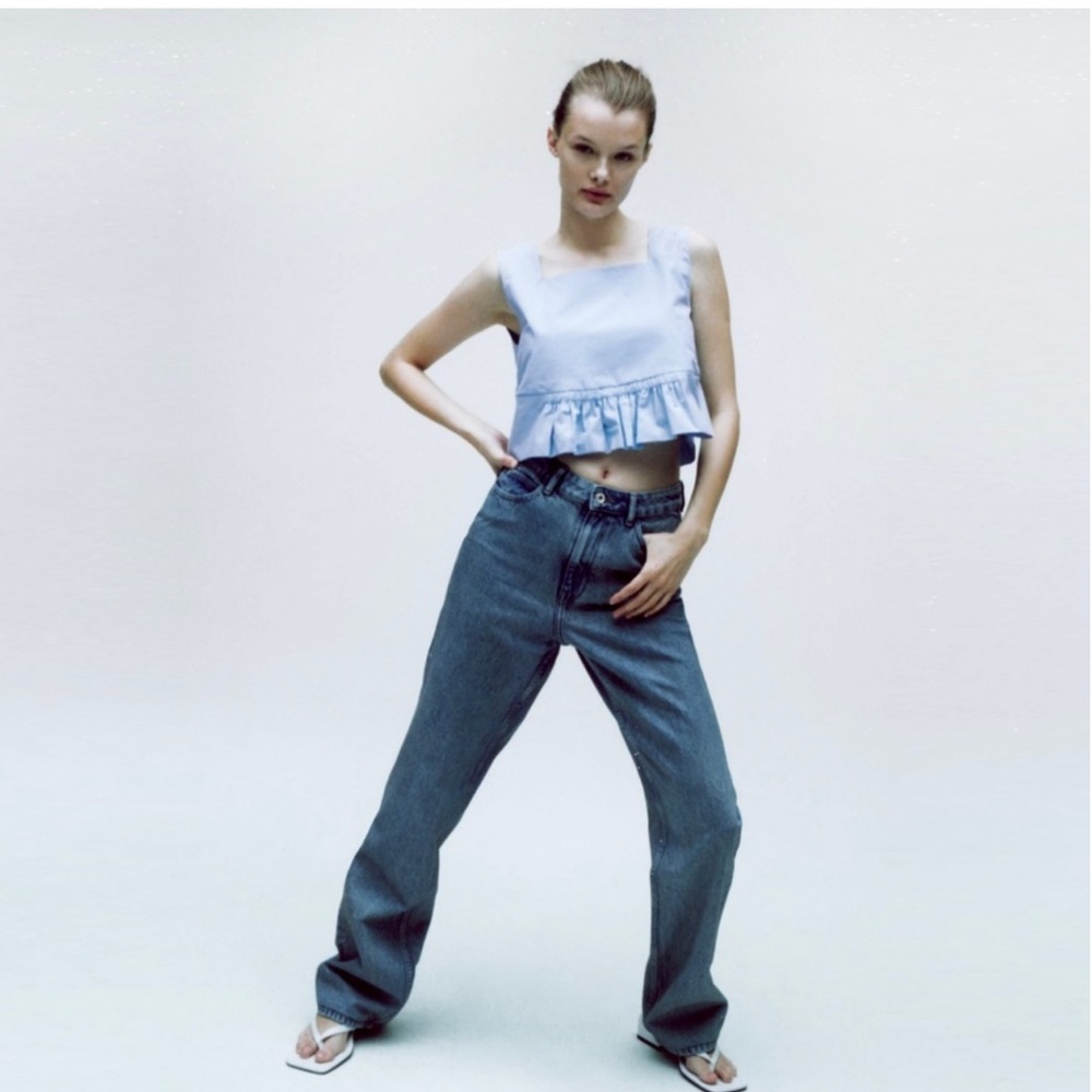 Zara Cropped Poplin Top Size Small